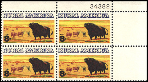 1973 8¢ Angus Cattle Plate Block