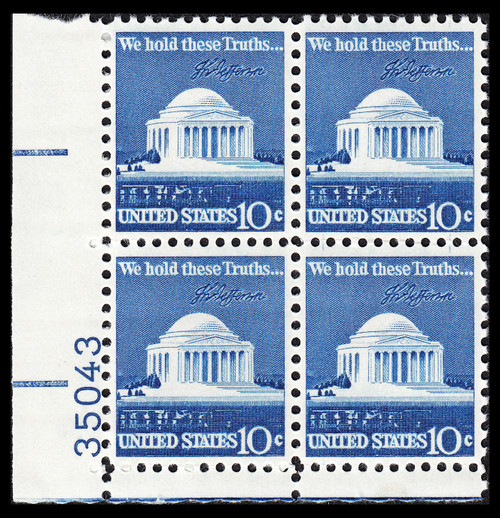 1973 10¢ Jefferson Memorial Plate Block