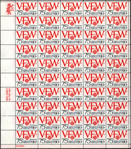 1974 10¢ Veterans of Foreign War Mint Sheet