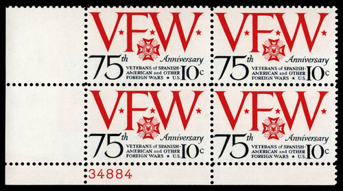 1974 10¢ Veterans of Foreign War 75th Anniversary Plate Block