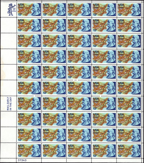 1976 13¢ Benjamin Franklin Mint Sheet