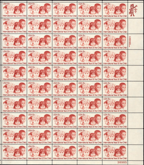 1979 15¢ International Year of the Child Mint Sheet