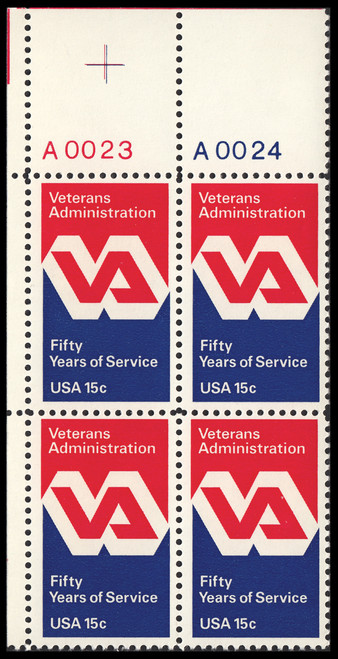 1980 15¢ Veterans Administration Plate Block