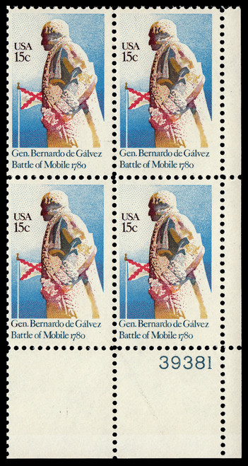 1980 15¢ General Bernardo de Galvez Plate Block