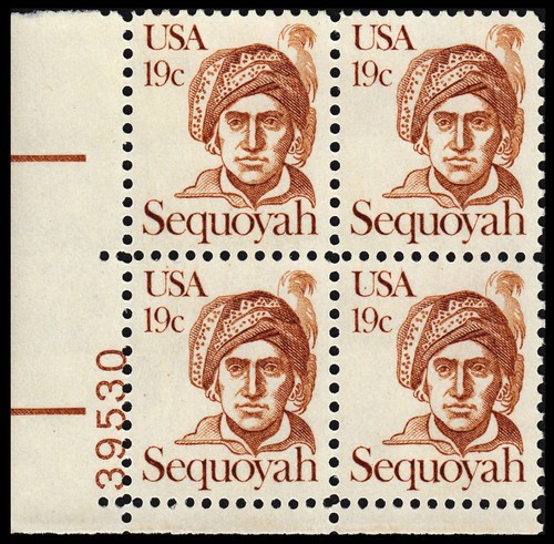 1980 19¢ Sequoyah Plate Block