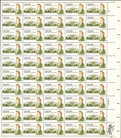 1981 20¢ James Hoban Mint Sheet