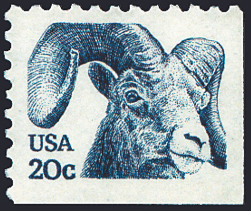 1982 20¢ Bighorned Sheep Blue from Booklet Pane - Mint Single