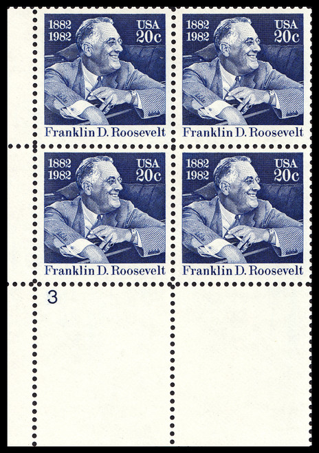 1982 20¢ Franklin D. Roosevelt Plate Block