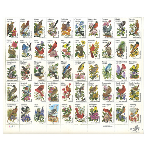 1982 20¢ Birds & Flowers, Perf. 11 Mint Sheet