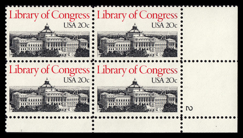 1982 20¢ Library of Congress Plate Block