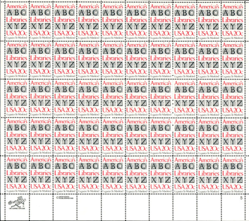 1982 20¢ America's Libraries Mint Sheet