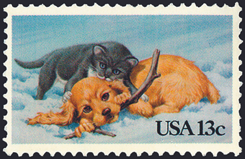 1982 20¢ Kitten & Puppy Christmas Mint Single