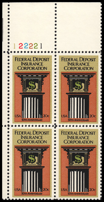 1984 20¢ Federal Deposit Insurance Corporation Plate Block