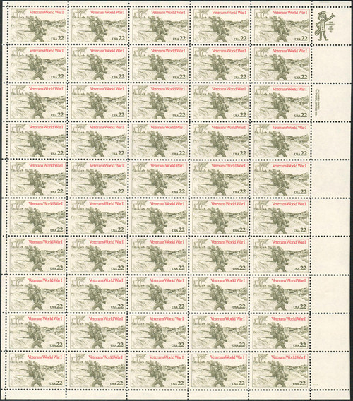 1985 22¢ World War I Veterans Mint Sheet