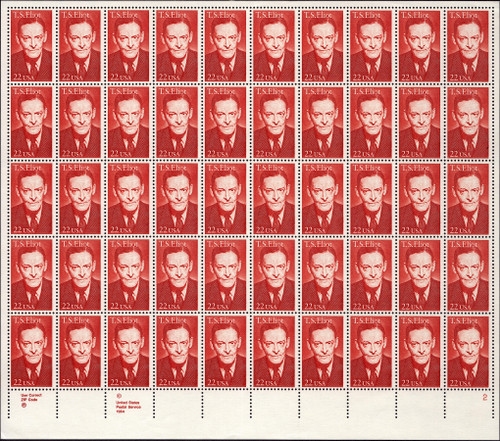 1986 22¢ T.S. Eliot Mint Sheet