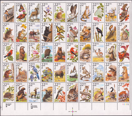 1987 22¢ Wildlife Mint Sheet of 50 1987 22¢ Wildlife Mint Sheet of 50