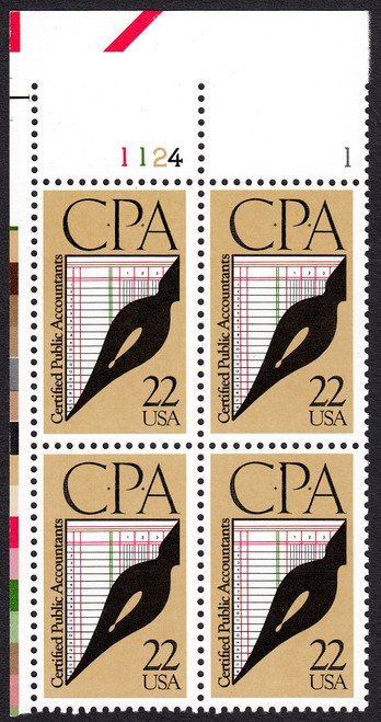 1987 22¢ Certified Public Accountants Plate Block