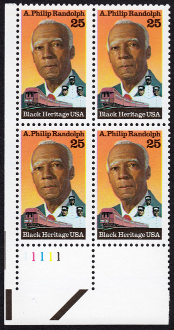 1989 25¢ A.P. Randolph Plate Block