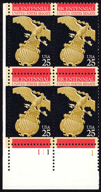 1989 25¢ U.S. Senate Plate Block