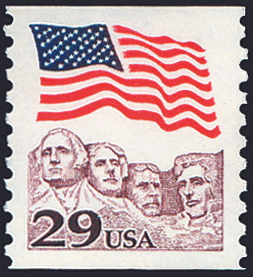 1991 29¢ Flag over Mt. Rushmore Coil Mint Single
