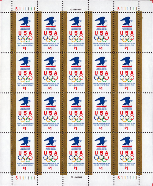 1991 $1 USPS Olympic Rings Mint Sheet
