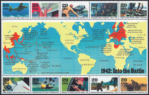 1992 $2.90 World War II (1942) Souvenir Sheet of 10 1992 $2.90 World War II (1942) Souvenir Sheet of 10