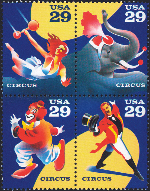 1993 29¢ Circus Mint Block