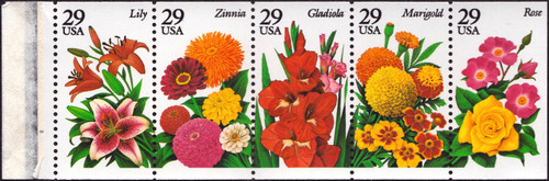 1992 29¢ Hummingbirds Mint Booklet Pane of 5 Variety Stamps