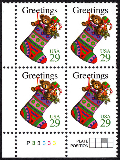 1994 29¢ Christmas Stocking Plate Block