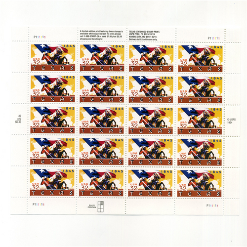 1995 32¢Texas Statehood Mint Sheet