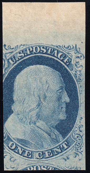 1852 1¢ Franklin Blue Type IV, Mint Original Gum, Certificate