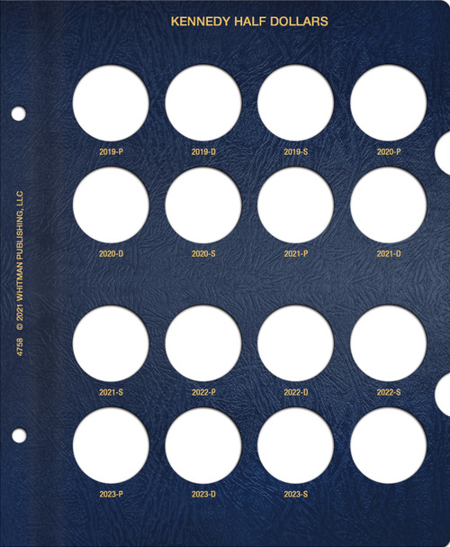 Whitman Classic® Coin Album Updated Page – Kennedy Half Dollars: 2019-2023 (P, D, & S Mints)