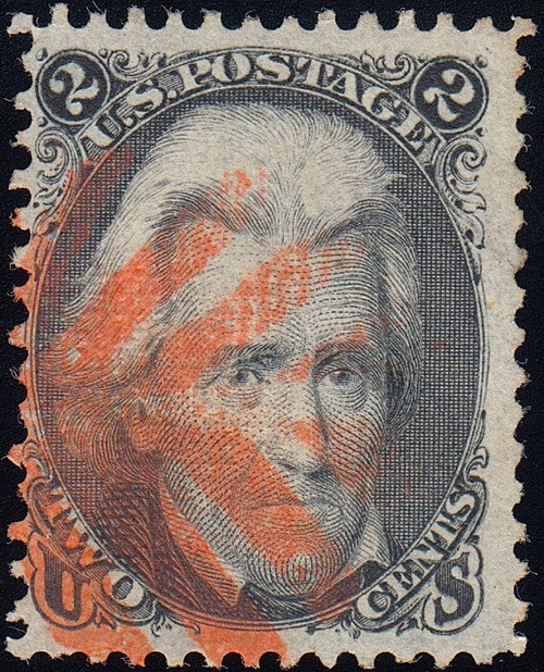 1867 2c Jackson - E Grill, Used Red Leaf Fancy Cancel, US #87