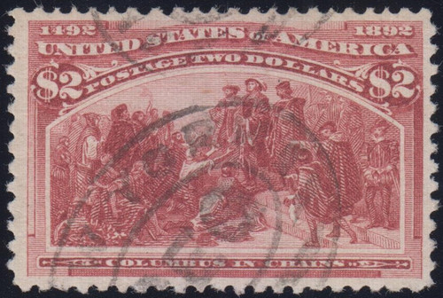 US #242, 1893 $2 Columbian, VF Used, Light Cancel