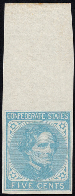 Confederate States #6, VF Original Gum -Never Hinged, Top Sheet Margin Example
