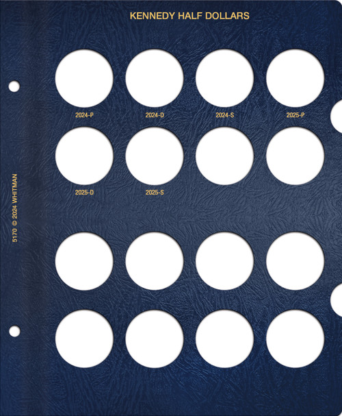 Whitman Classic® Coin Album Updated Page – Kennedy Half Dollars: 2024-2025 (P, D, & S Mints)