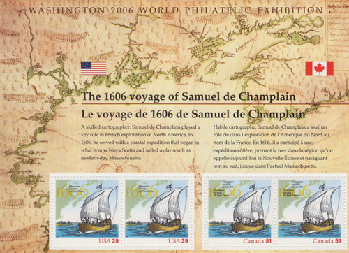 2006 39¢ World Philatelic Expo Samuel de Champlain Souvenir Sheet