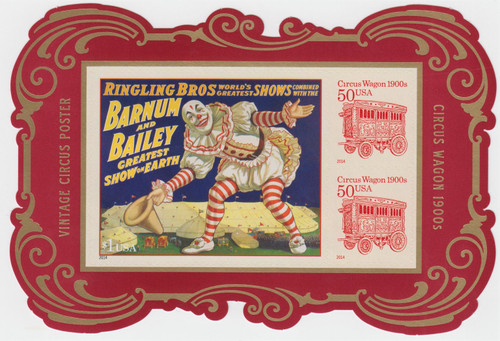 2014 50¢-$1 Circus Clown Poster Die-Cut Souvenir Sheet