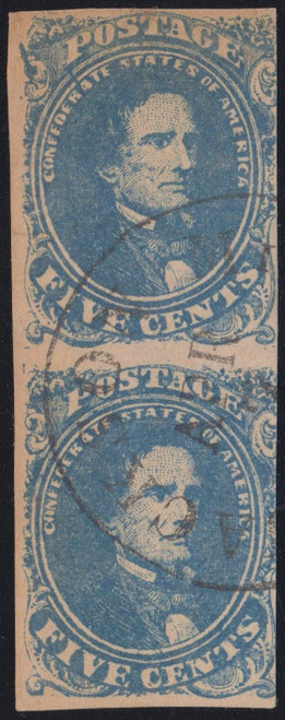 Confederate States #4, Vertical Pair Used Jackson Miss Cancel