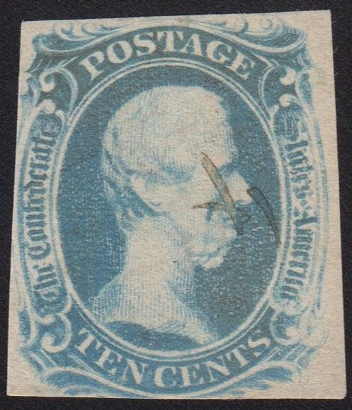 Confederate States #9 TEN CENTS, Fine Used, Manuscript Cancel Confederate States #9 TEN CENTS, Fine Used, Manuscript Cancel