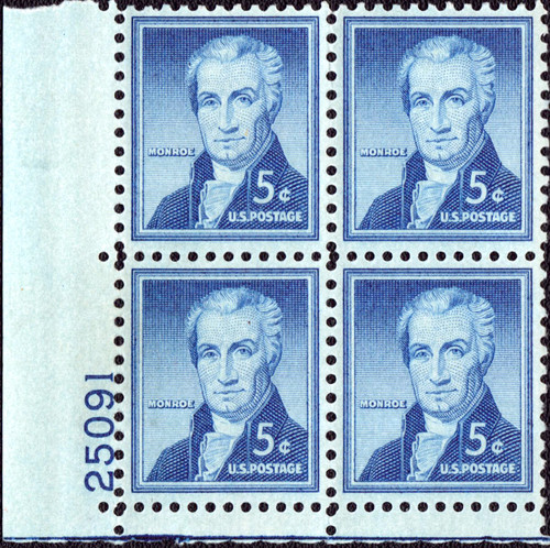 1954 5¢ James Monroe Plate Block