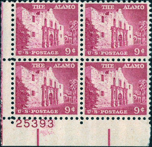 1956 9¢ Alamo Plate Block
