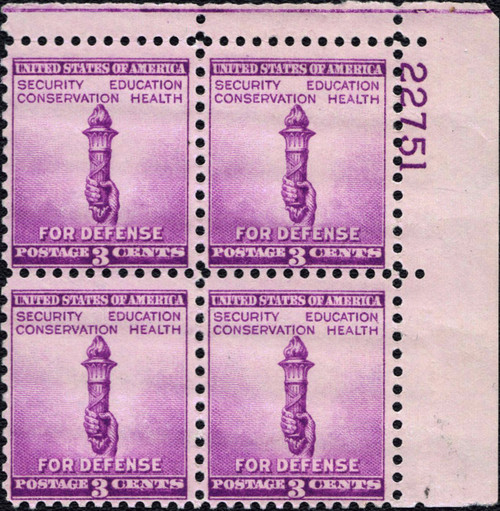 1940 3¢ "Torch" Plate Block