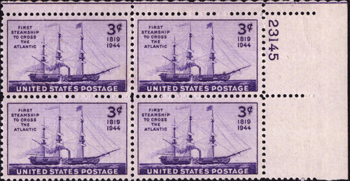 1944 3¢ First Steamship To Cross The Atlantic Plate Block