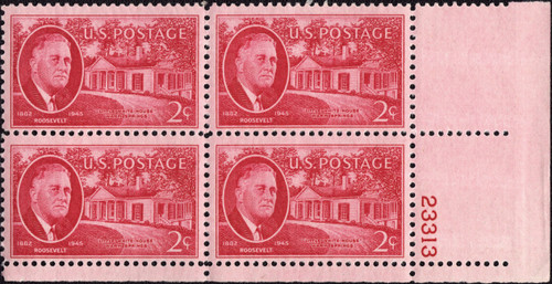 1945 2¢ Franklin D. Roosevelt & Little White House Plate Block