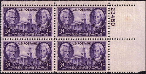 1946 3¢ Tennessee Statehood Plate Block