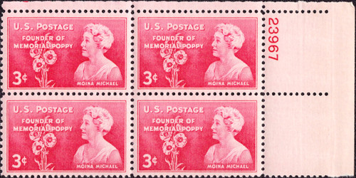 1948 3¢ Moina Michael Plate Block