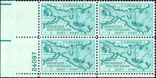 1949 3¢ Annapolis Tercentenary Plate Block
