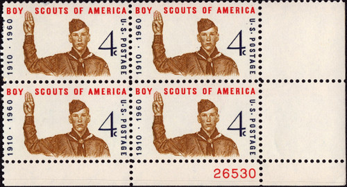 1960 4¢ Boy Scouts Plate Block