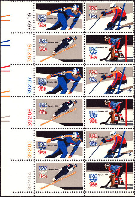 1979 15¢ Winter Olympics - 4 Varieties, Attached Plate Block